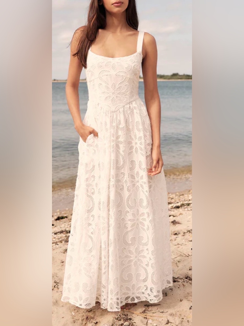 NEW SAYLOR Maryl Open Stitch Sleeveless Maxi White Dress sz L